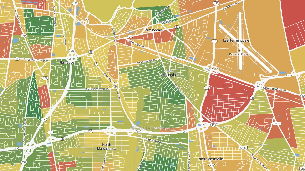 South Farmingdale, NY Map of Robbery Rates
