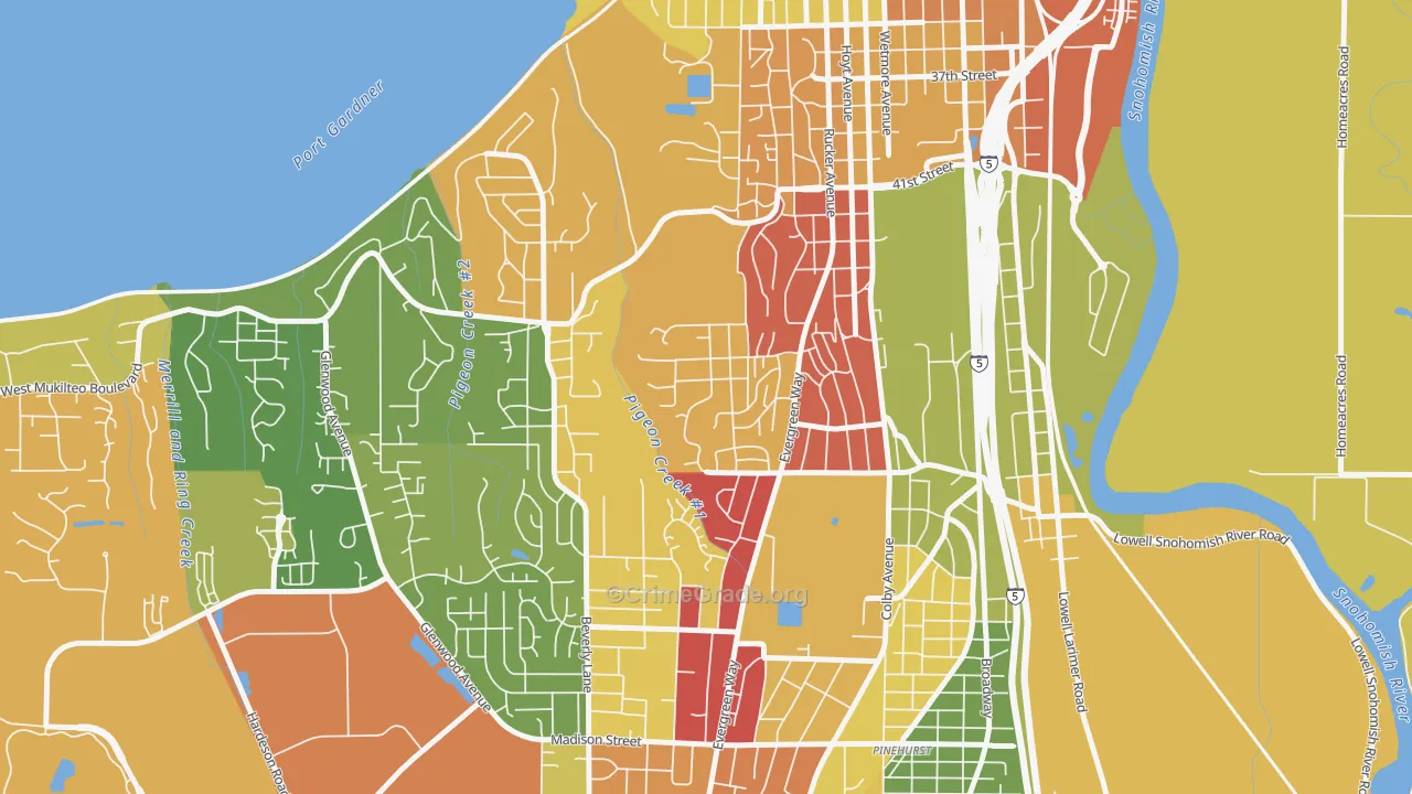 South Forest Park, Everett, WA Map of Robbery Rates