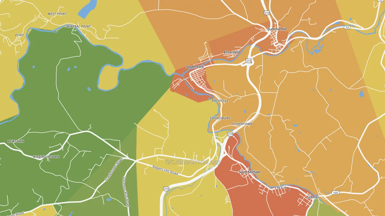 South Fork, PA Map of Robbery Rates