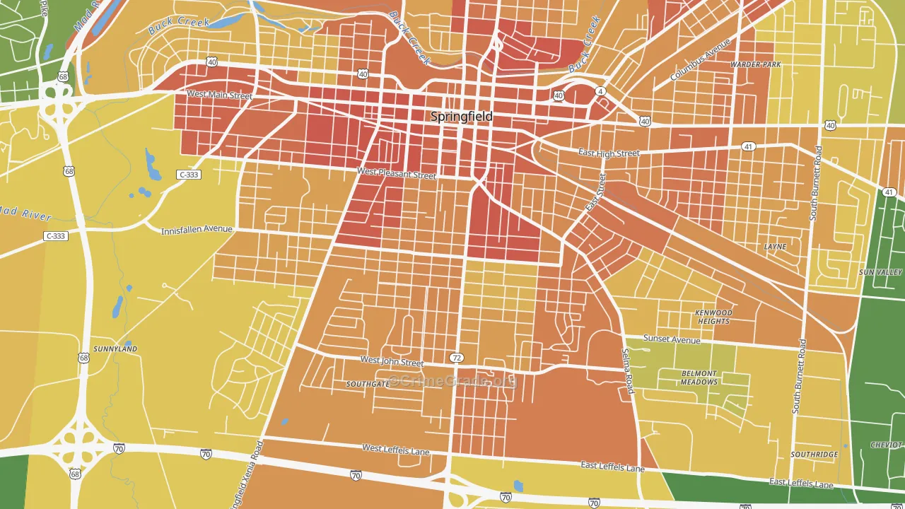 South Fountain Avenue Historic District, Springfield, OH Map of Robbery Rates