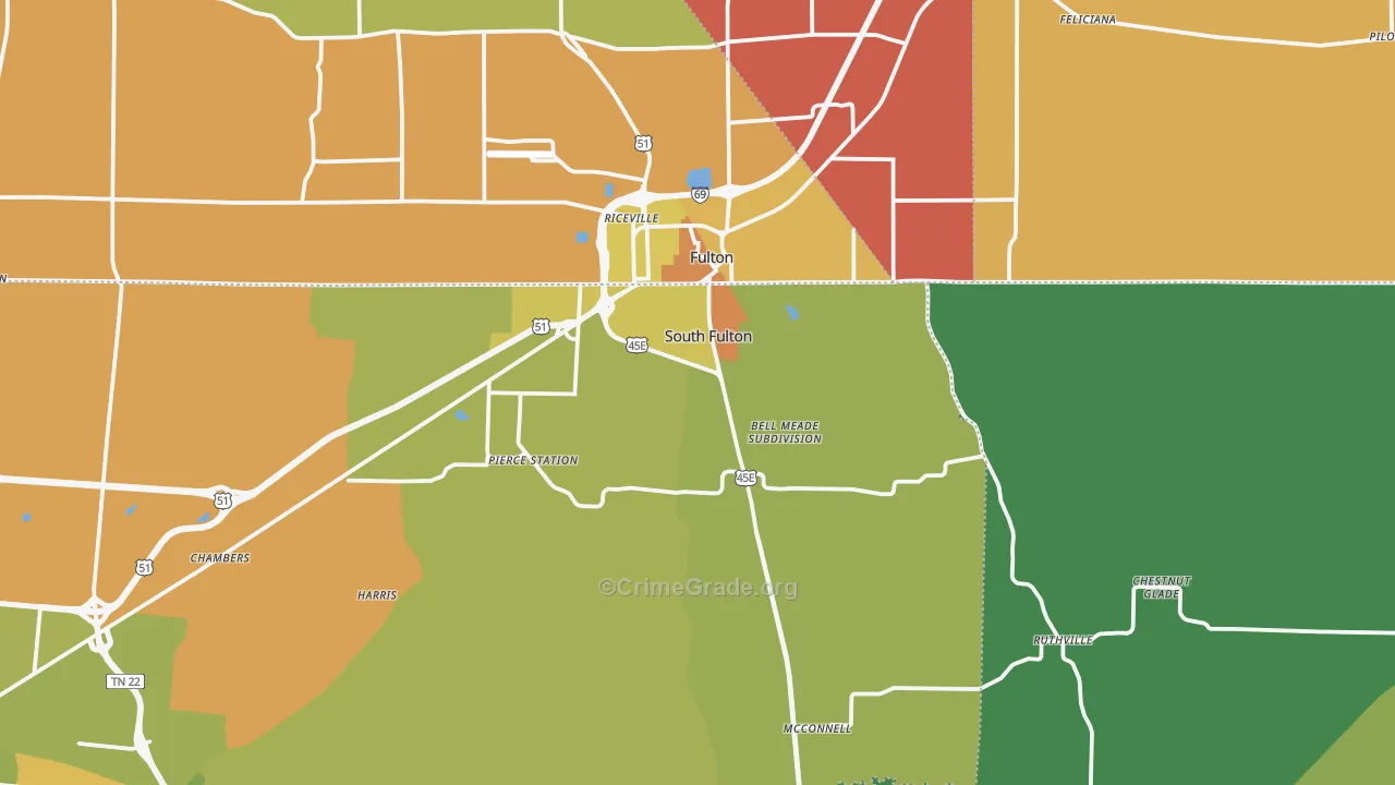 South Fulton, TN Map of Robbery Rates