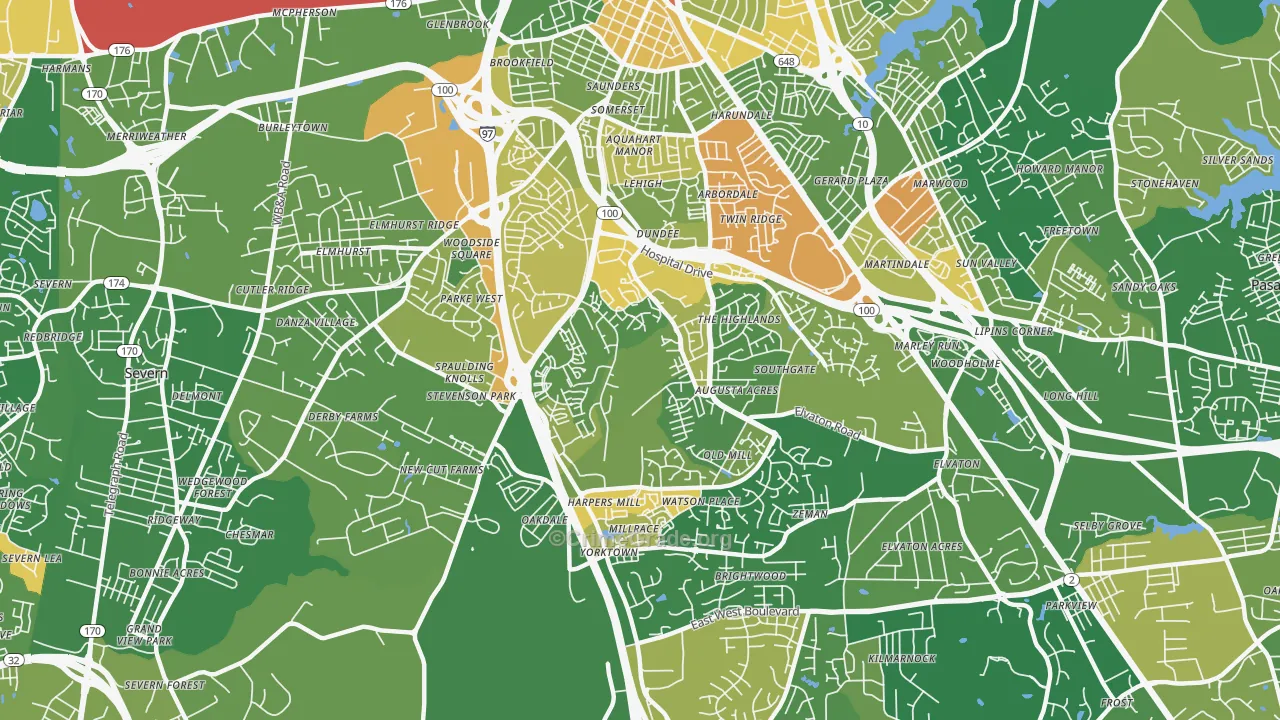 South Gate, Glen Burnie, MD Map of Robbery Rates