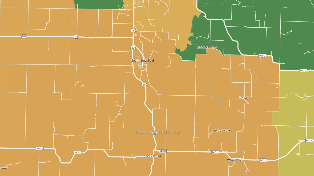 South Greenfield, MO Map of Robbery Rates