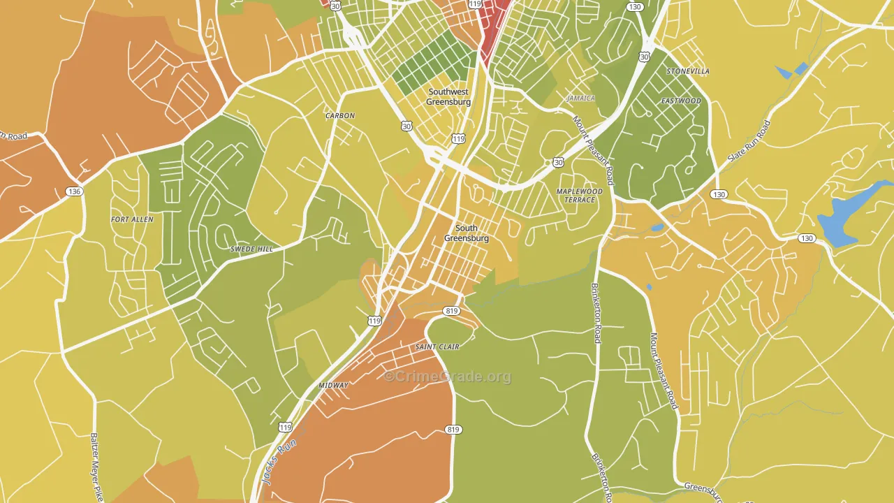 South Greensburg, PA Map of Robbery Rates