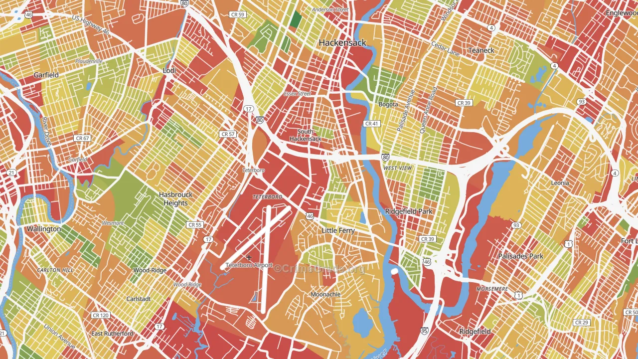 South Hackensack, NJ Map of Robbery Rates
