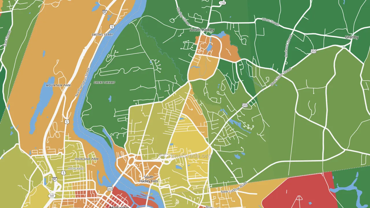 South Hadley, MA Map of Robbery Rates