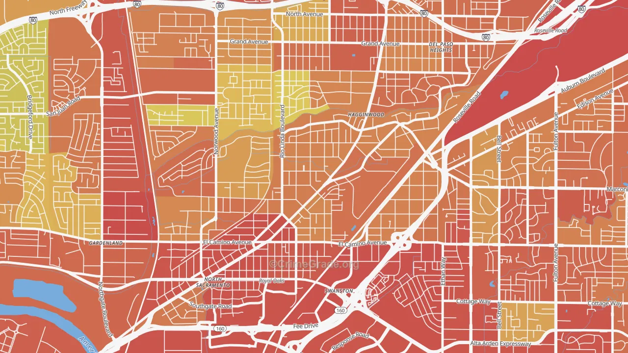South Hagginwood, Sacramento, CA Map of Robbery Rates