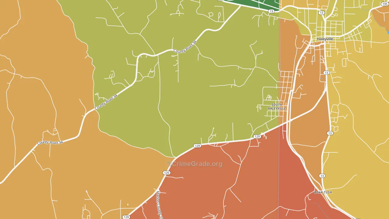 South Haleyville, AL Map of Robbery Rates