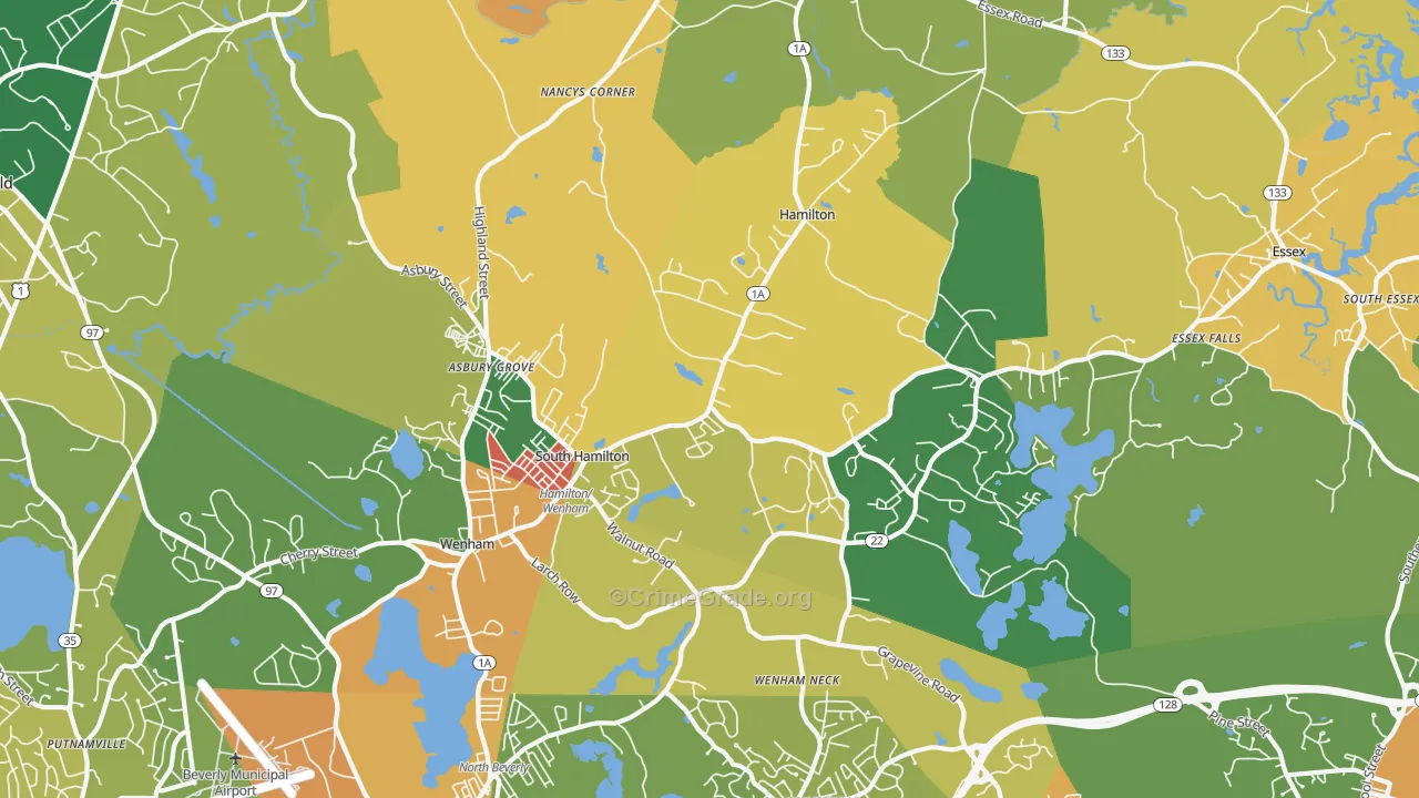 South Hamilton, MA Map of Robbery Rates
