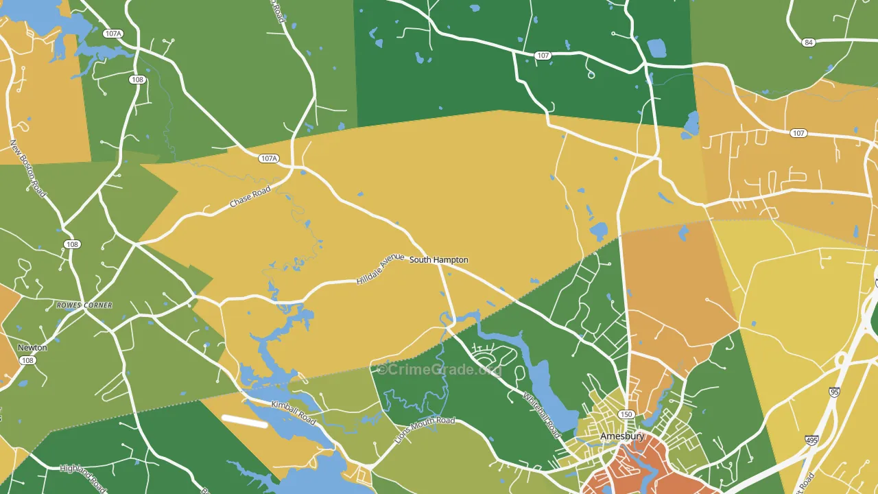 South Hampton, NH Map of Robbery Rates