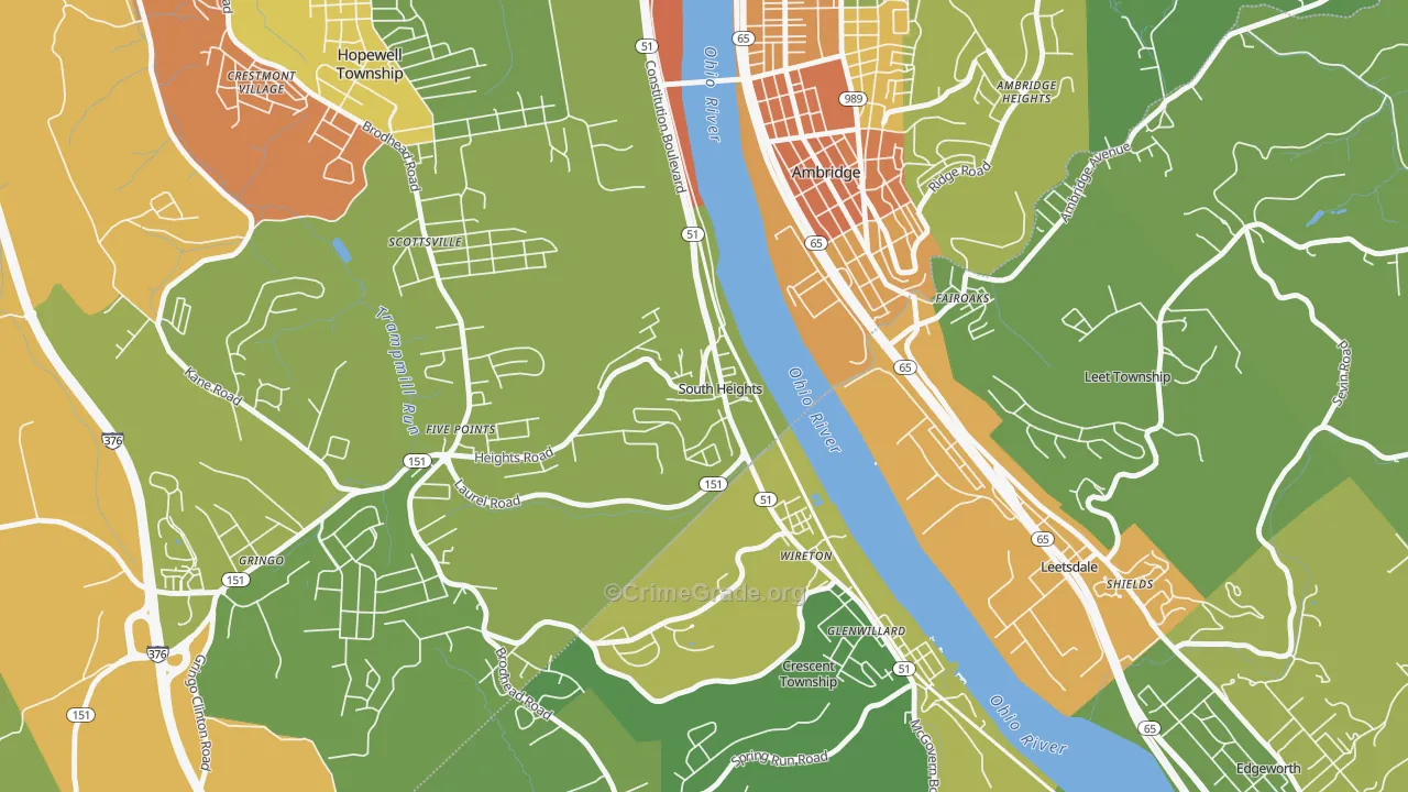 South Heights, PA Map of Robbery Rates