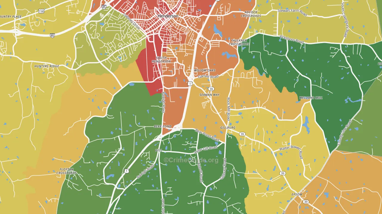 South Henderson, NC Map of Robbery Rates