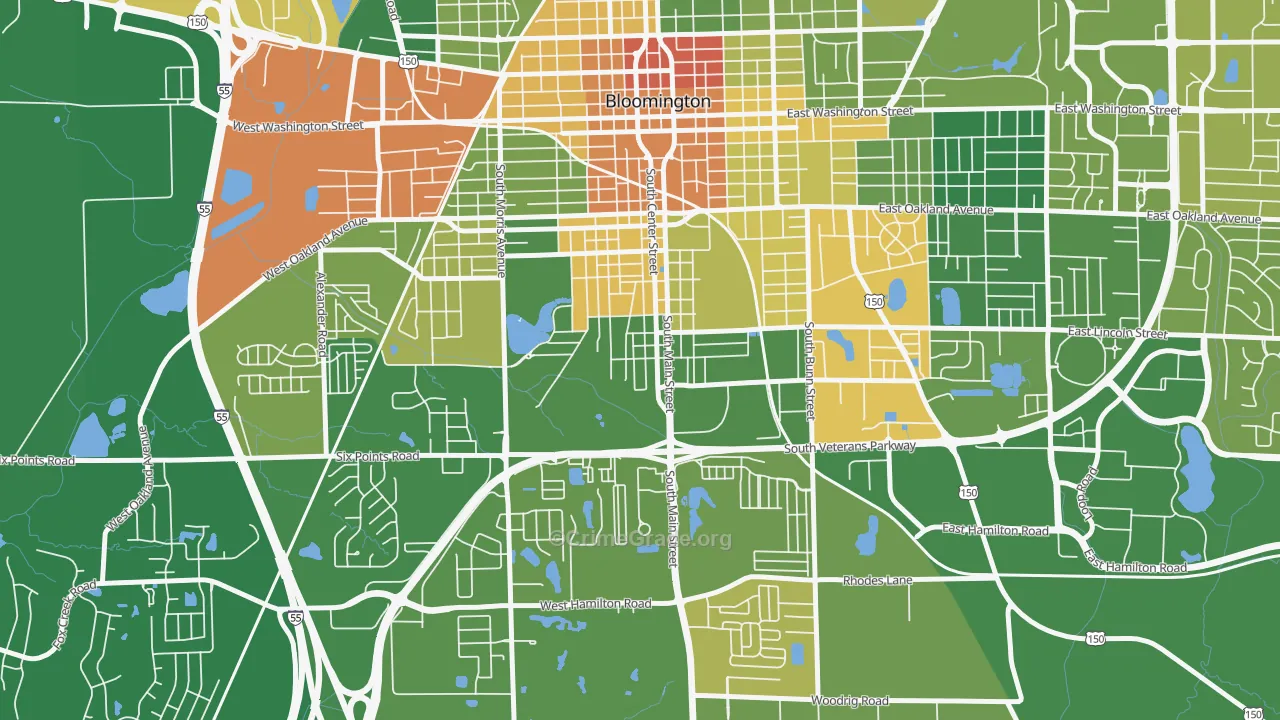 South Hill, Bloomington, IL Map of Robbery Rates