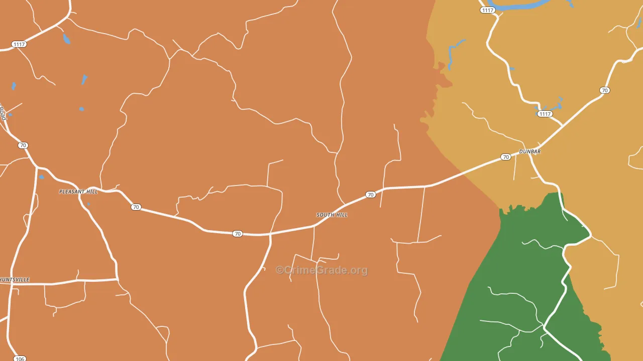 South Hill, KY Map of Robbery Rates