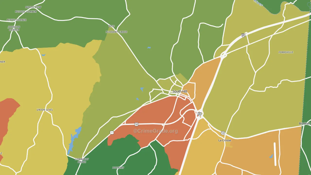 South Hill, VA Map of Robbery Rates