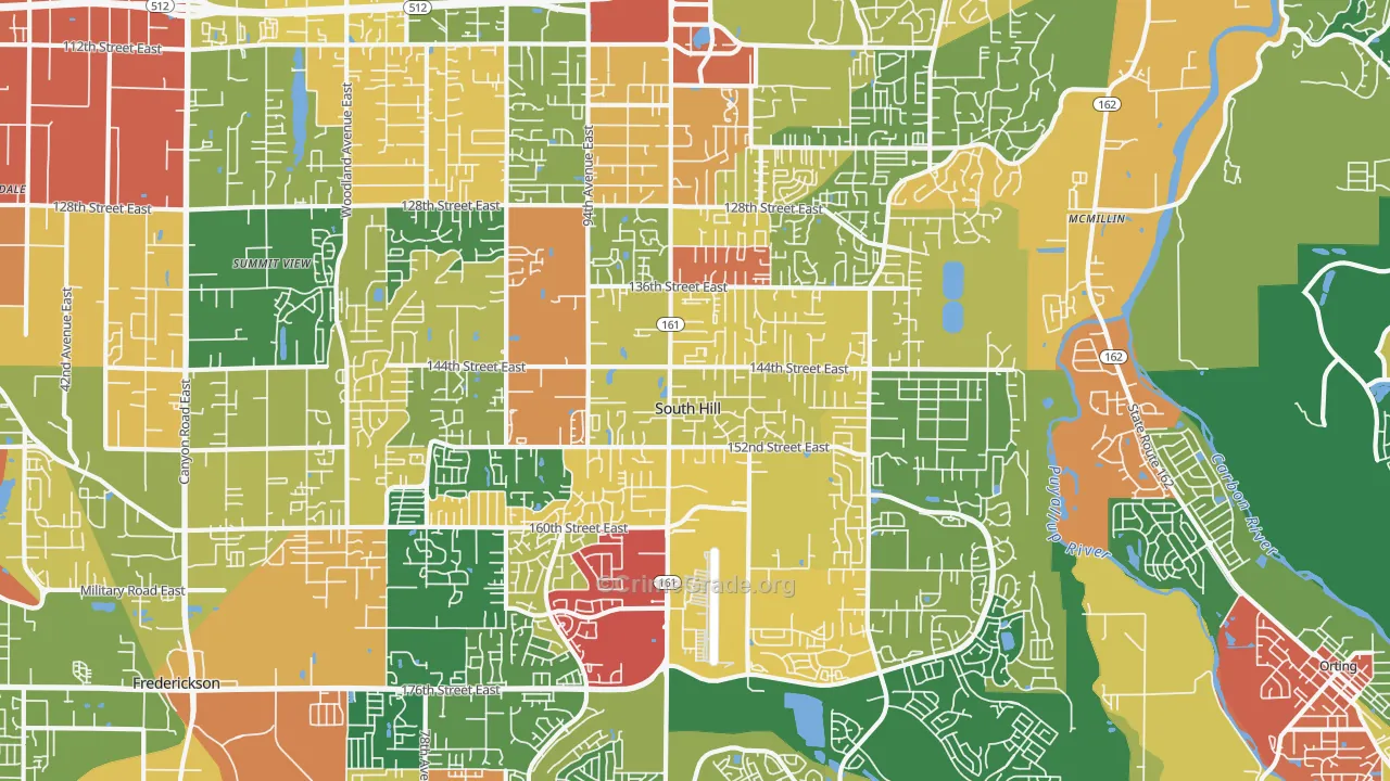 South Hill, WA Map of Robbery Rates