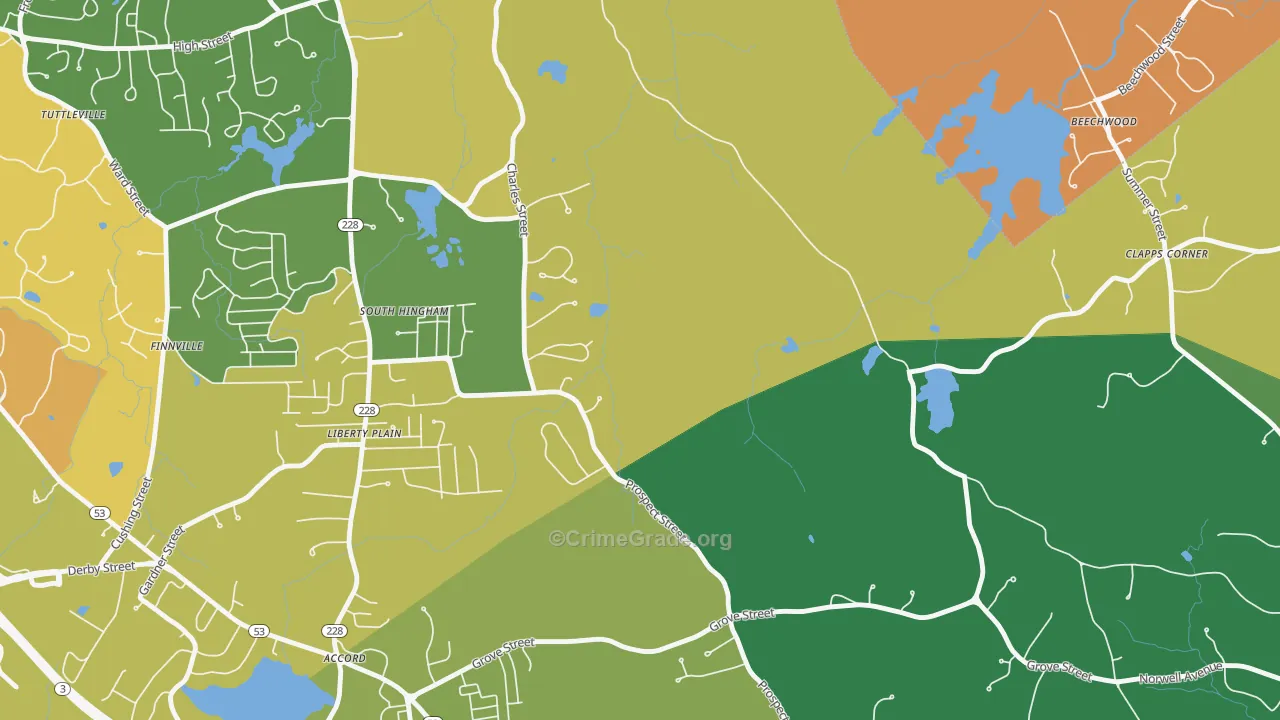 South Hingham, MA Map of Robbery Rates