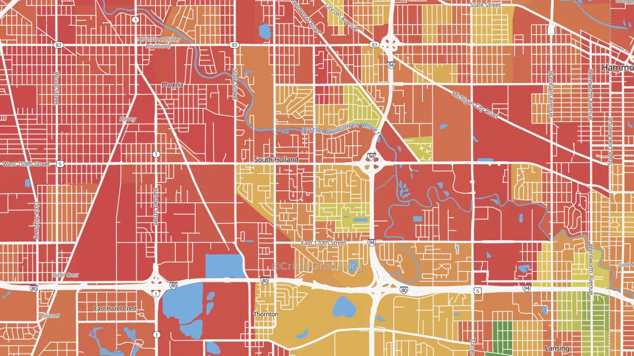 South Holland, IL Map of Robbery Rates