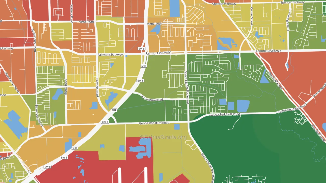 South Houston Gardens, Pasadena, TX Map of Robbery Rates