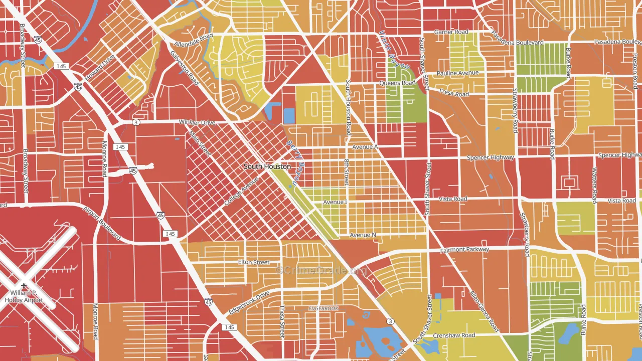 South Houston, TX Map of Robbery Rates