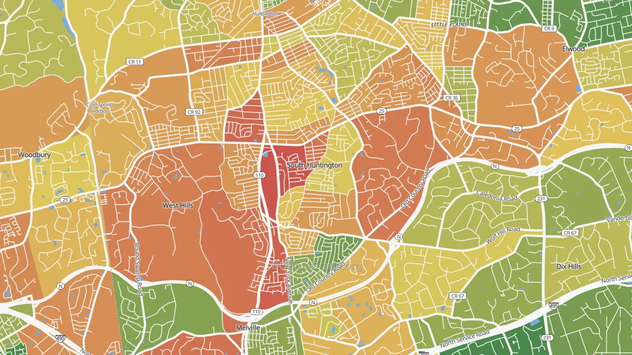 South Huntington, NY Map of Robbery Rates