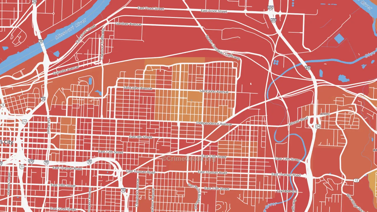 South India Mound, Kansas City, MO Map of Robbery Rates