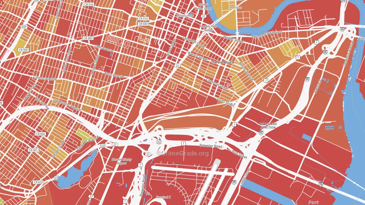 South Ironbound, Newark, NJ Map of Robbery Rates