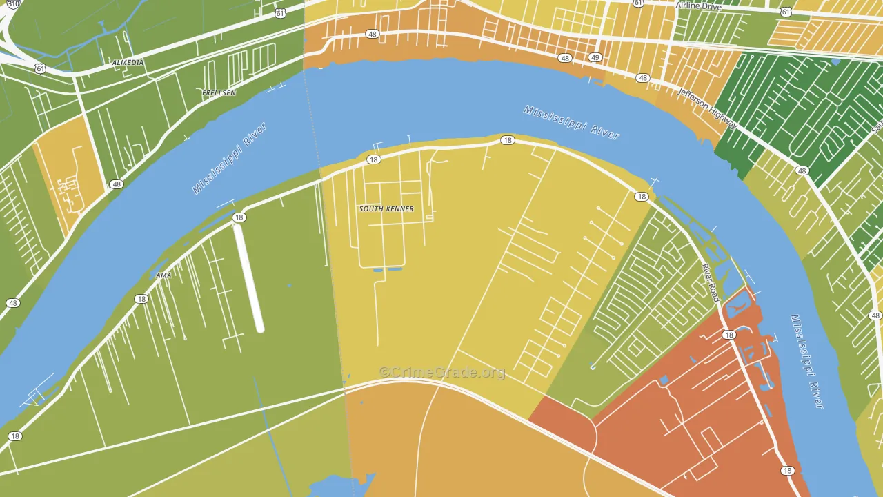 South Kenner, LA Map of Robbery Rates