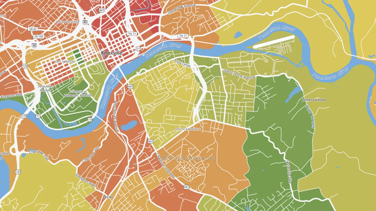 South Knoxville, Knoxville, TN Map of Robbery Rates