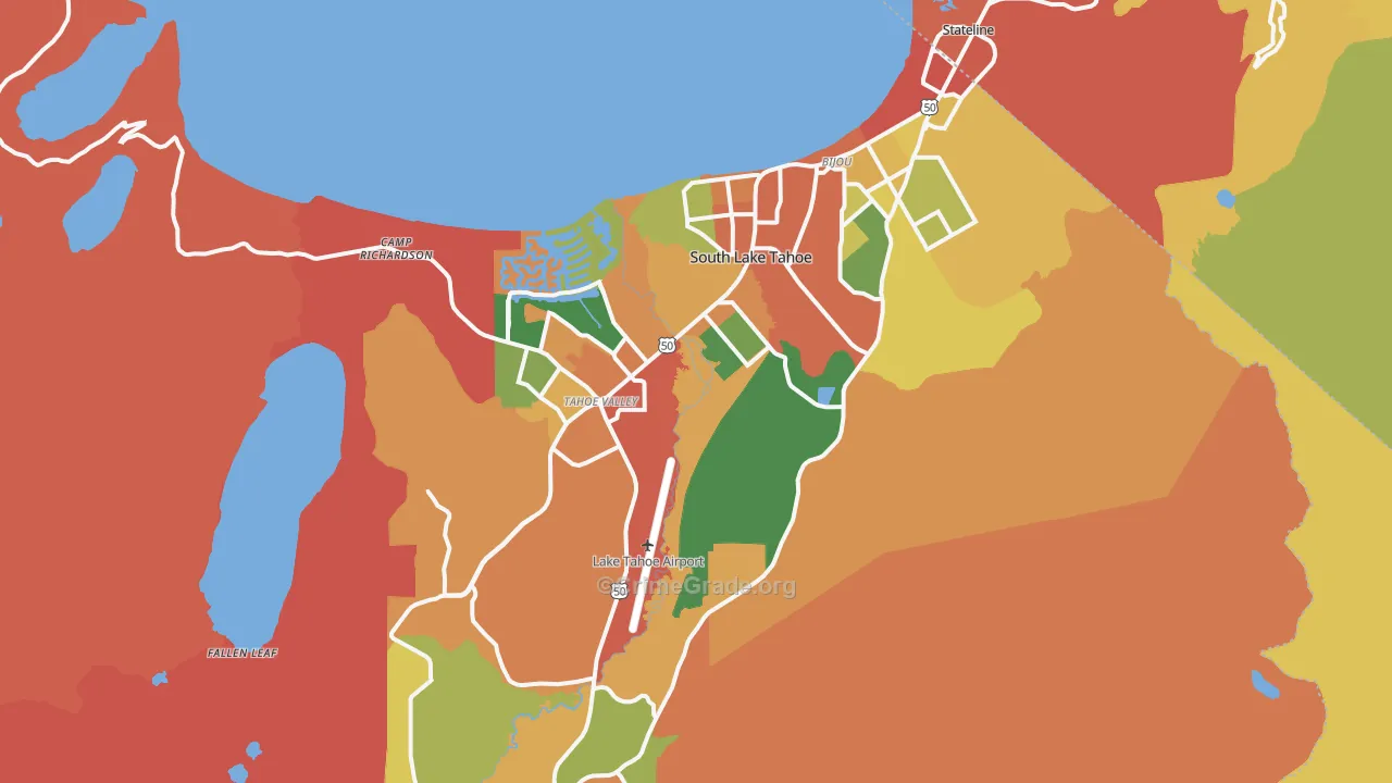 South Lake Tahoe, CA Map of Robbery Rates
