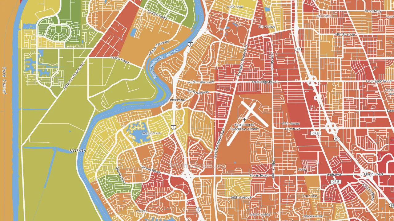 South Land Park, Sacramento, CA Map of Robbery Rates