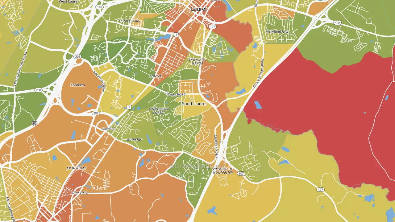 South Laurel, MD Map of Robbery Rates