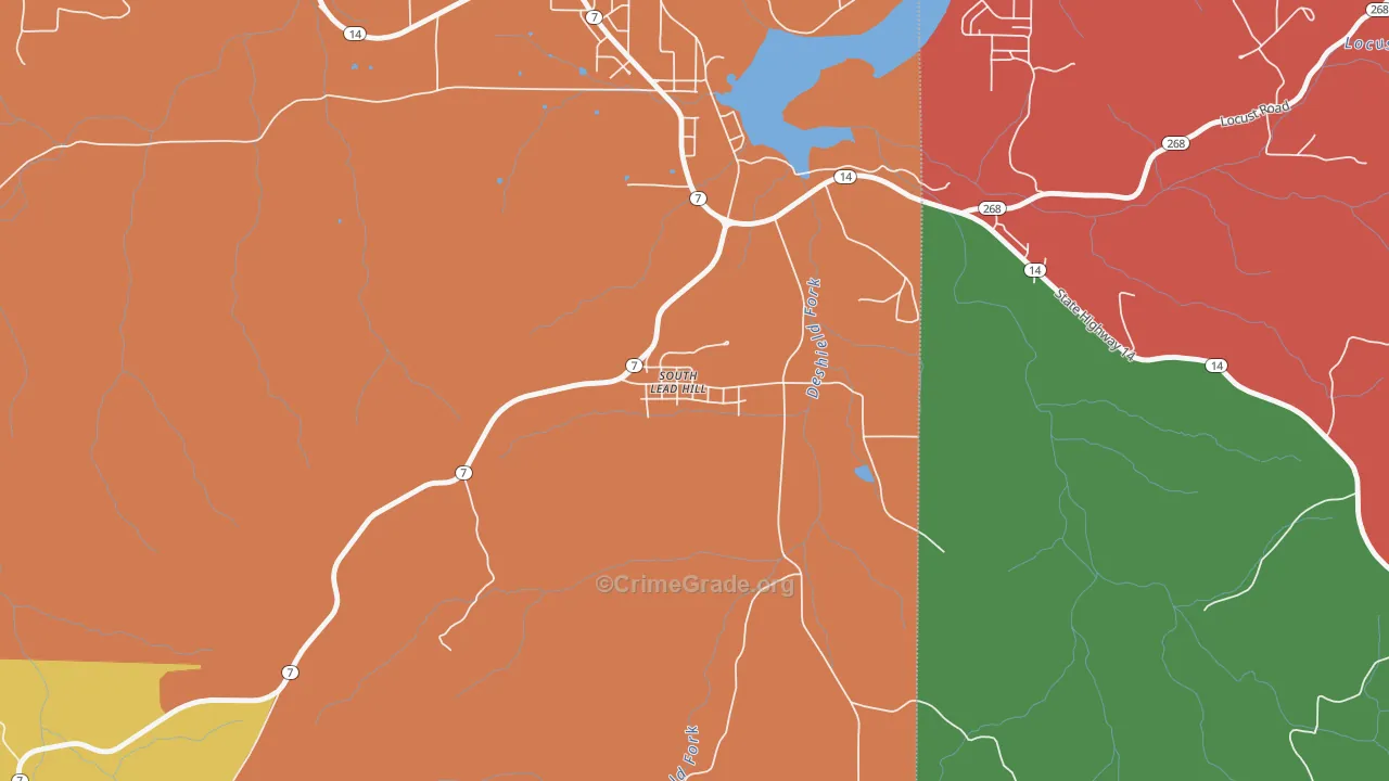 South Lead Hill, AR Map of Robbery Rates