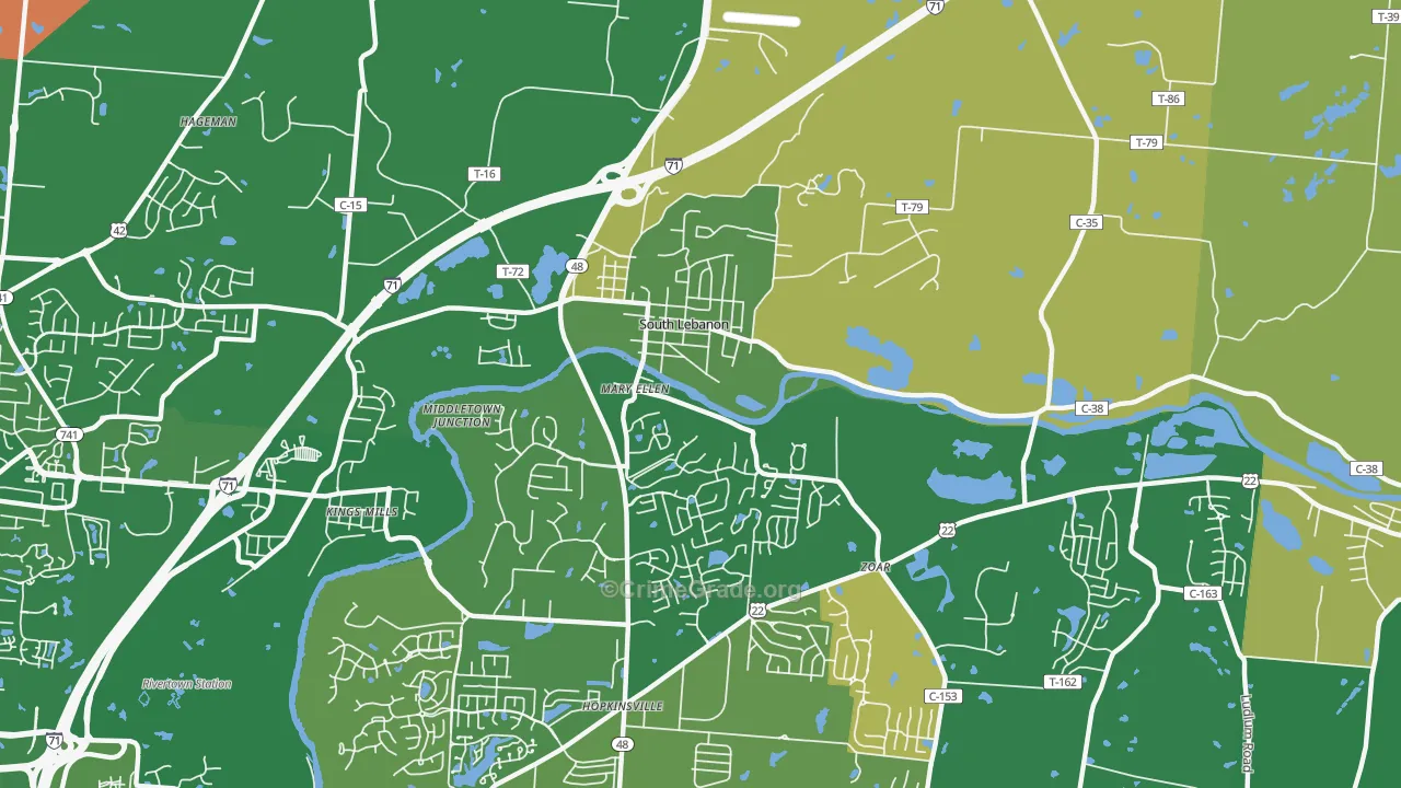 South Lebanon, OH Map of Robbery Rates