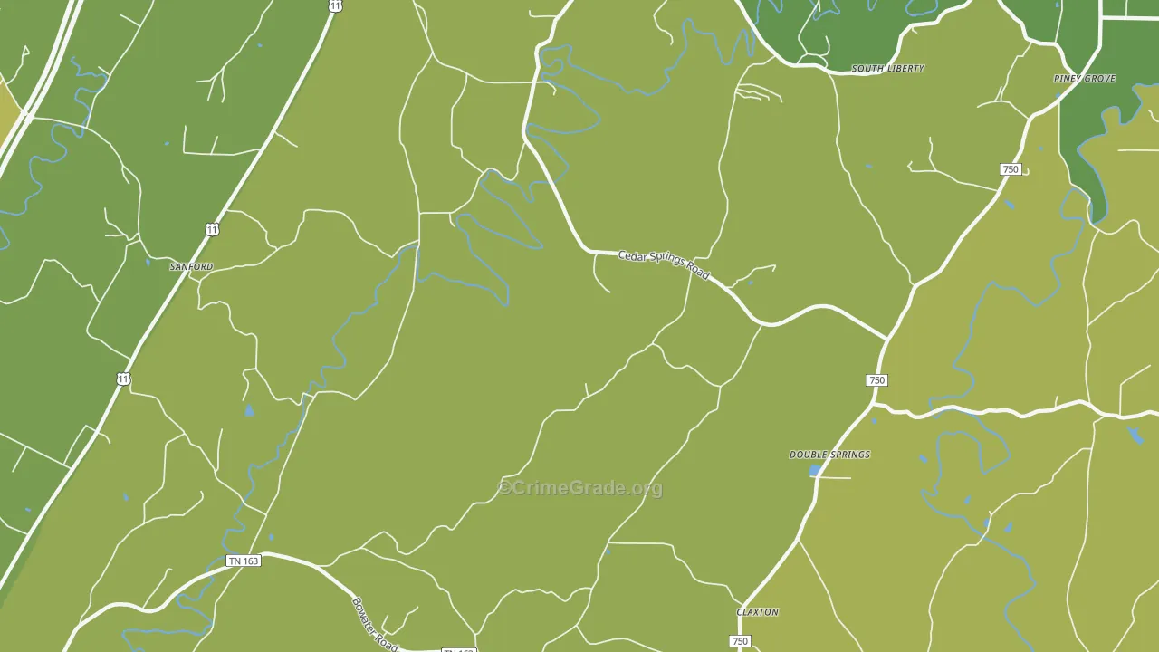 South Liberty, TN Map of Robbery Rates