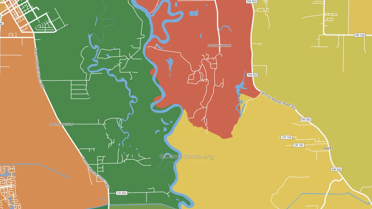 South Liberty, TX Map of Robbery Rates