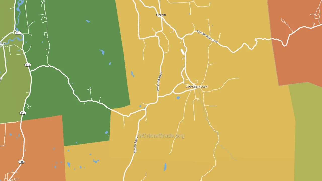 South Lincoln, VT Map of Robbery Rates
