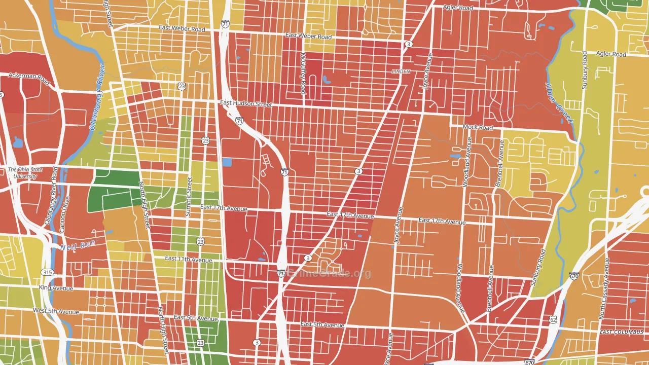 South Linden, Columbus, OH Map of Robbery Rates