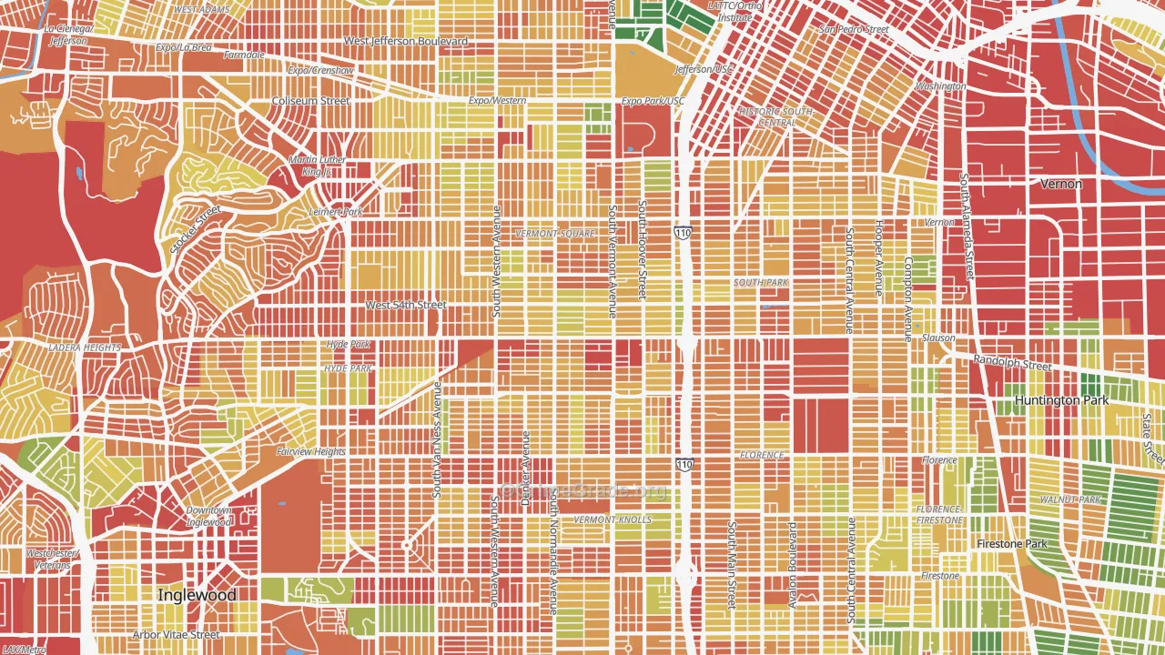 South Los Angeles, Los Angeles, CA Map of Robbery Rates