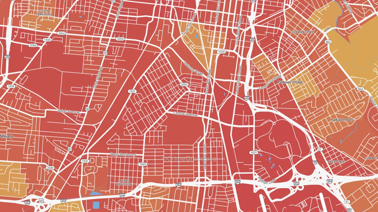 South Louisville, Louisville, KY Map of Robbery Rates