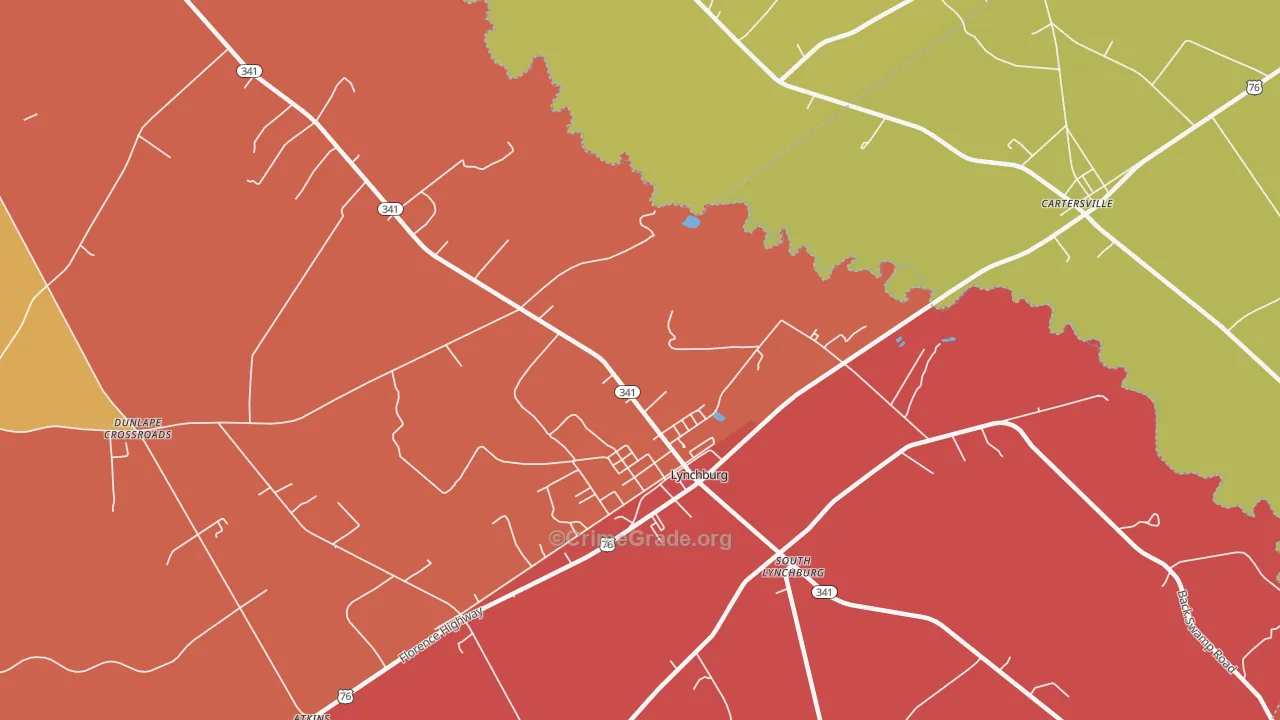 South Lynchburg, SC Map of Robbery Rates
