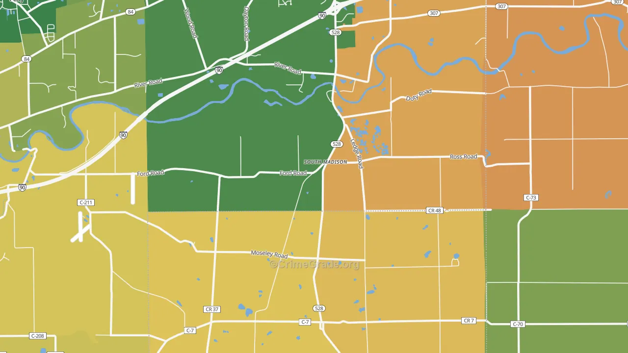 South Madison, OH Map of Robbery Rates