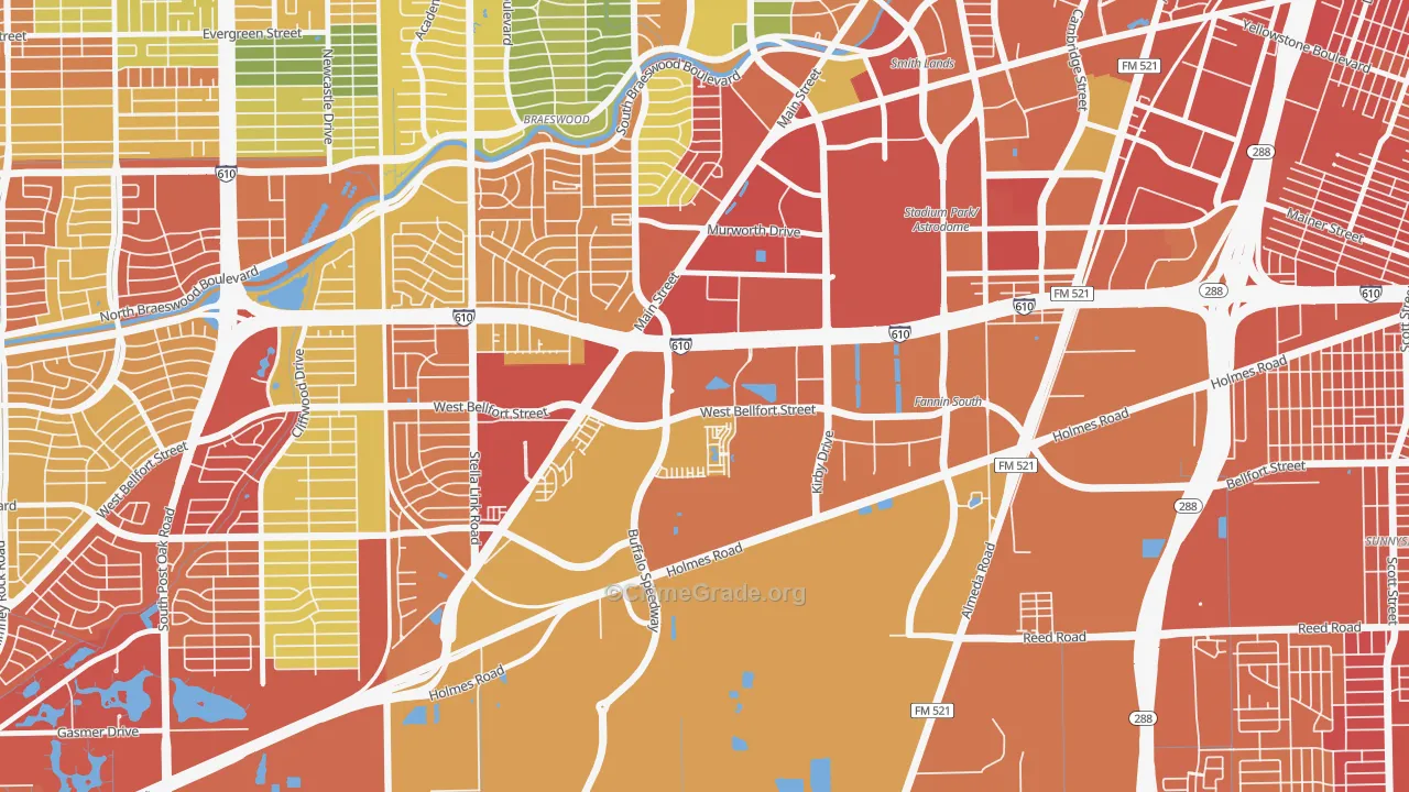 South Main, Houston, TX Map of Robbery Rates