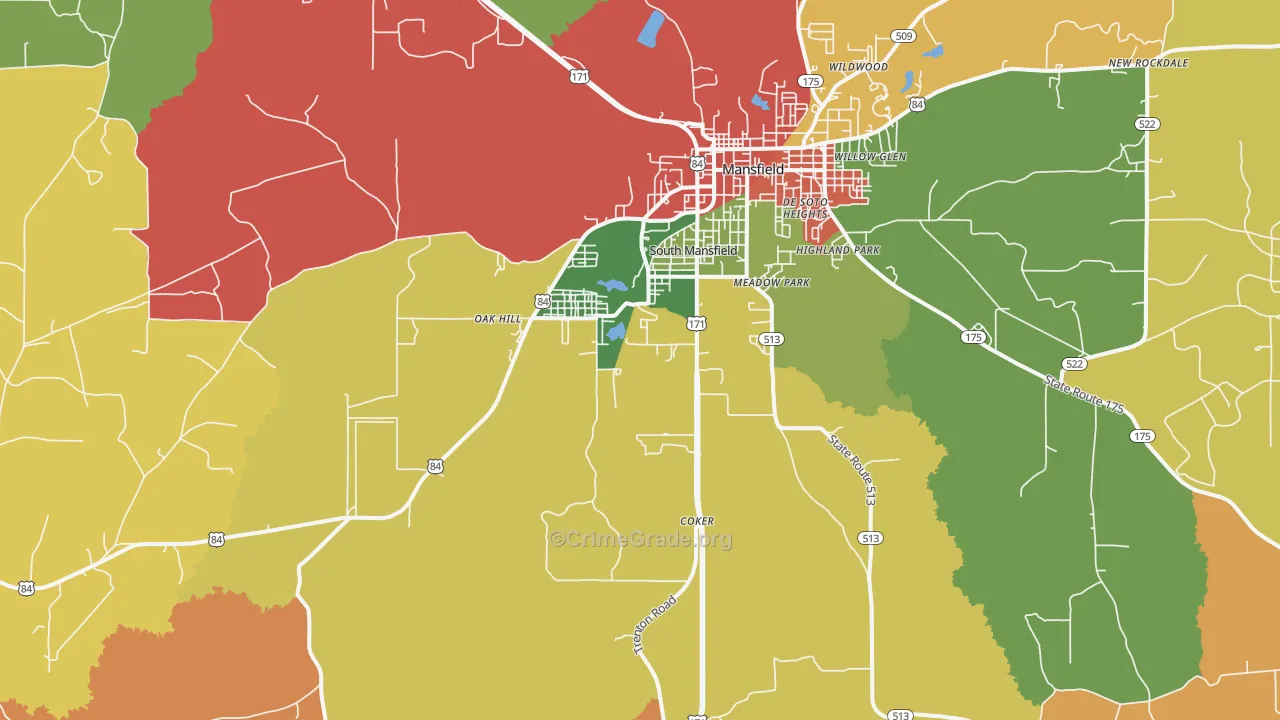 South Mansfield, LA Map of Robbery Rates