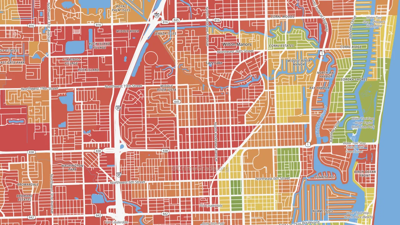South Middle River, Fort Lauderdale, FL Map of Robbery Rates
