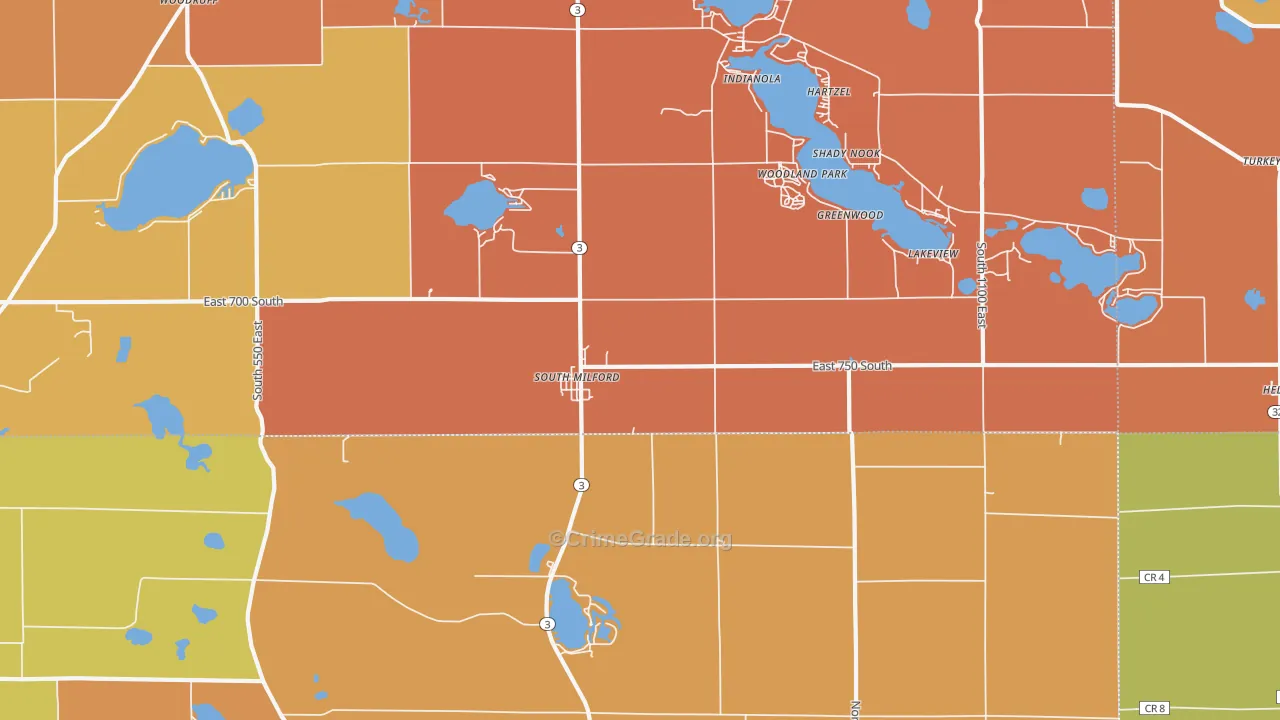 South Milford, IN Map of Robbery Rates