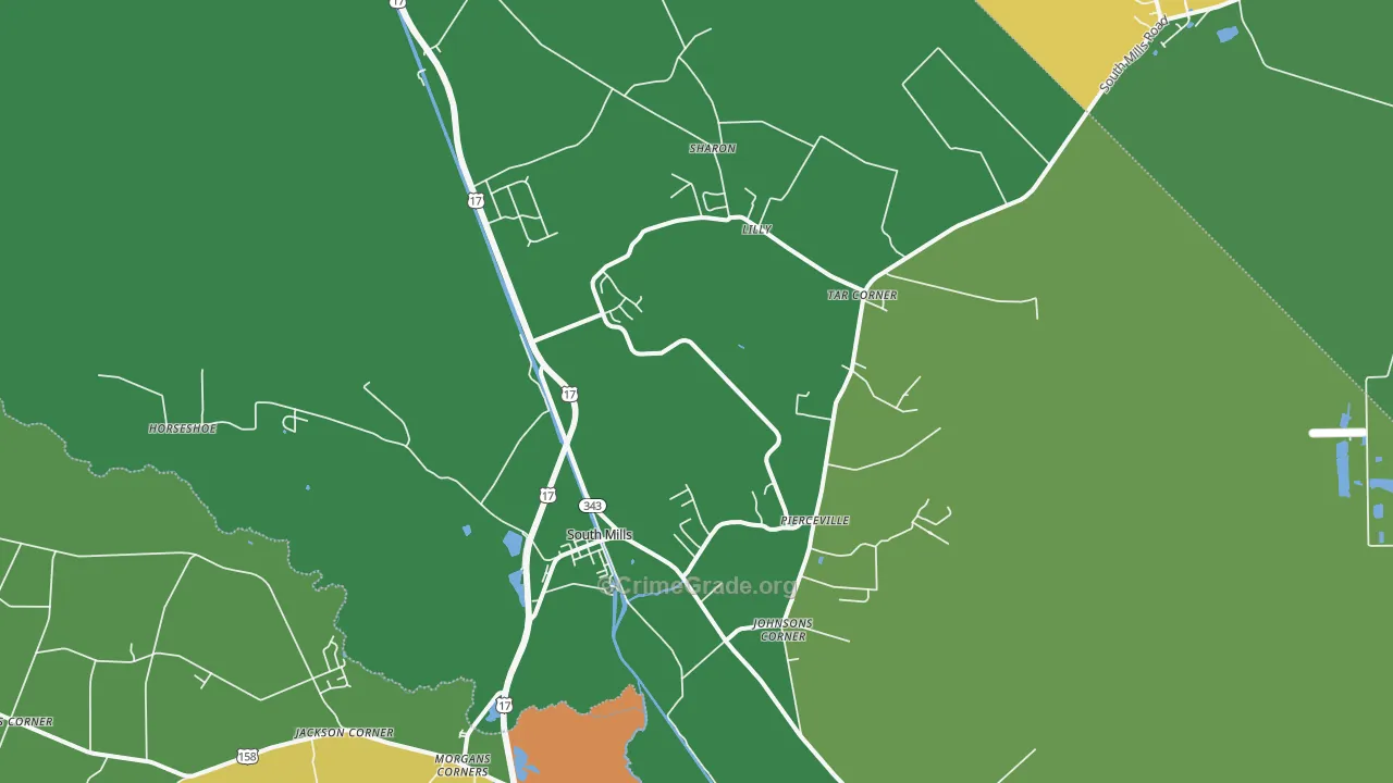 South Mills, NC Map of Robbery Rates