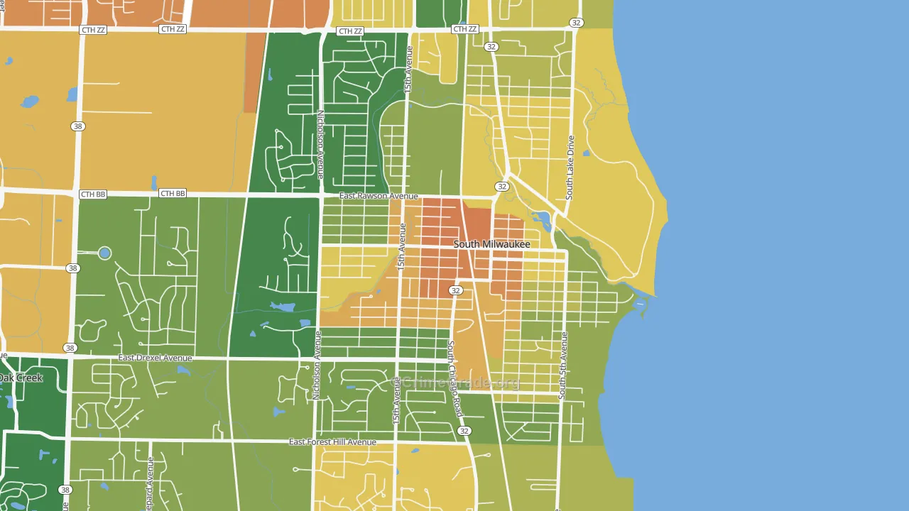 South Milwaukee, WI Map of Robbery Rates