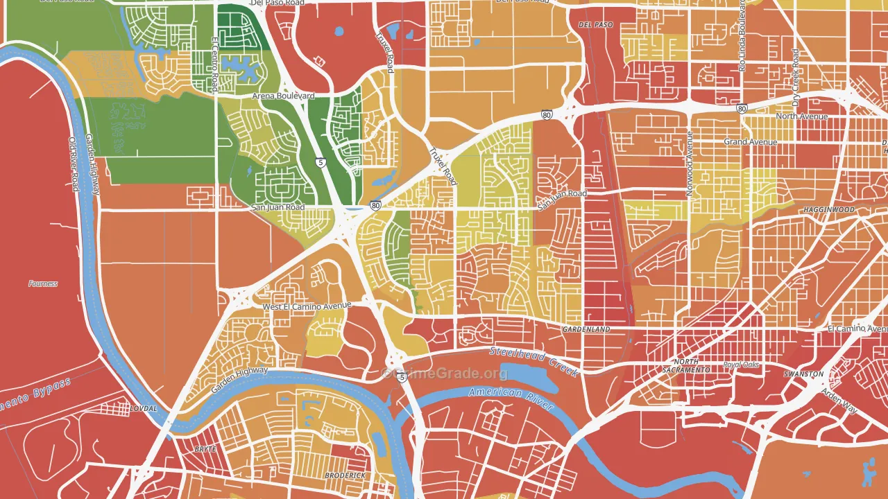 South Natomas, Sacramento, CA Map of Robbery Rates