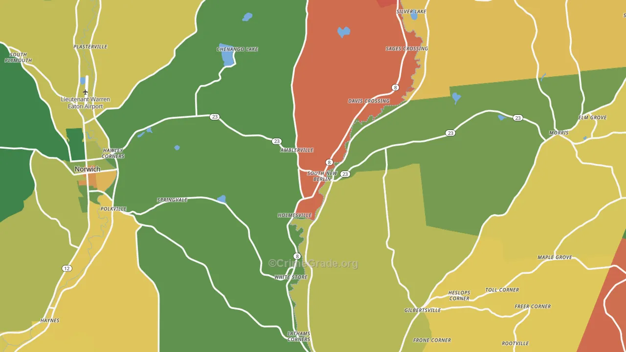 South New Berlin, NY Map of Robbery Rates